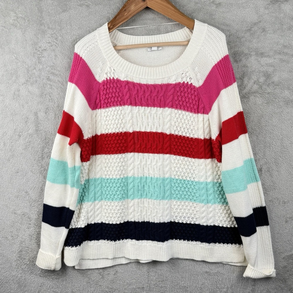 Crown‎ & Ivy Sweater Womens 2XL Multicolor Striped Cable Knit Pullover Classic